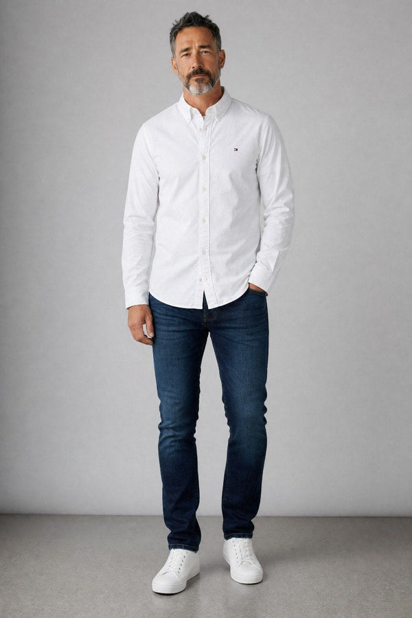 Tommy Hilfiger Premium Classic Oxford Button Down Long Sleeve Shirt for Men – Crisp White Luxury Edition 🤍✨