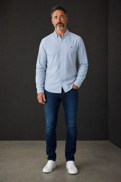 Tommy Hilfiger Premium Oxford Button-Down Shirt for Men – Relaxed Fit Smart Casual Long Sleeve Shirt 💙✨ - MASTERPIECE