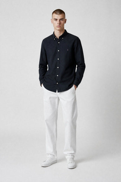 Tommy Hilfiger Premium Slim Fit Oxford Button-Down Shirt for Men – Classic Navy Smart Casual Long Sleeve Shirt 💙✨ - MASTERPIECE