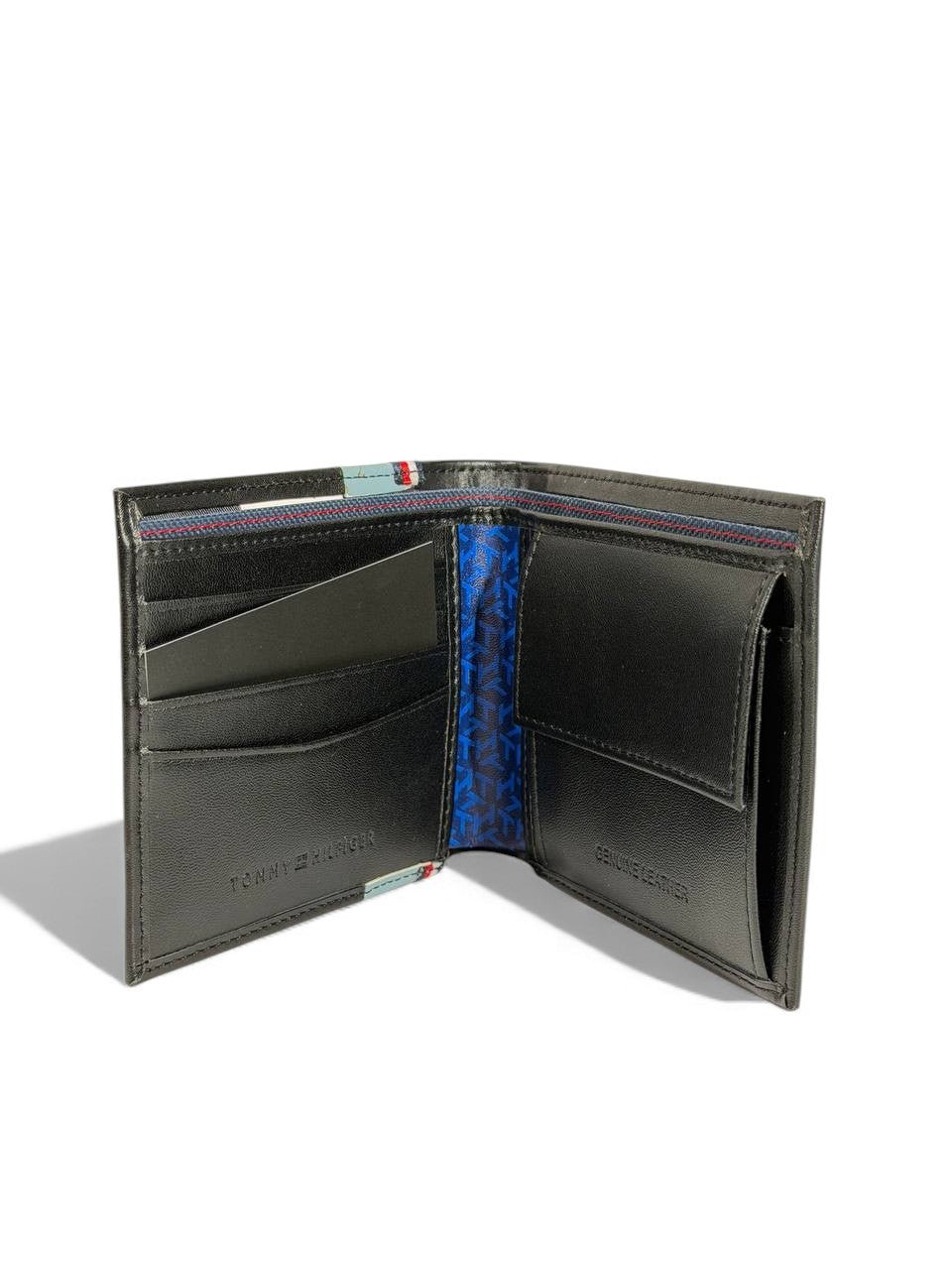 Tommy Hilfiger Stripe Bifold Leather Wallet — Black & Blue - MASTERPIECE