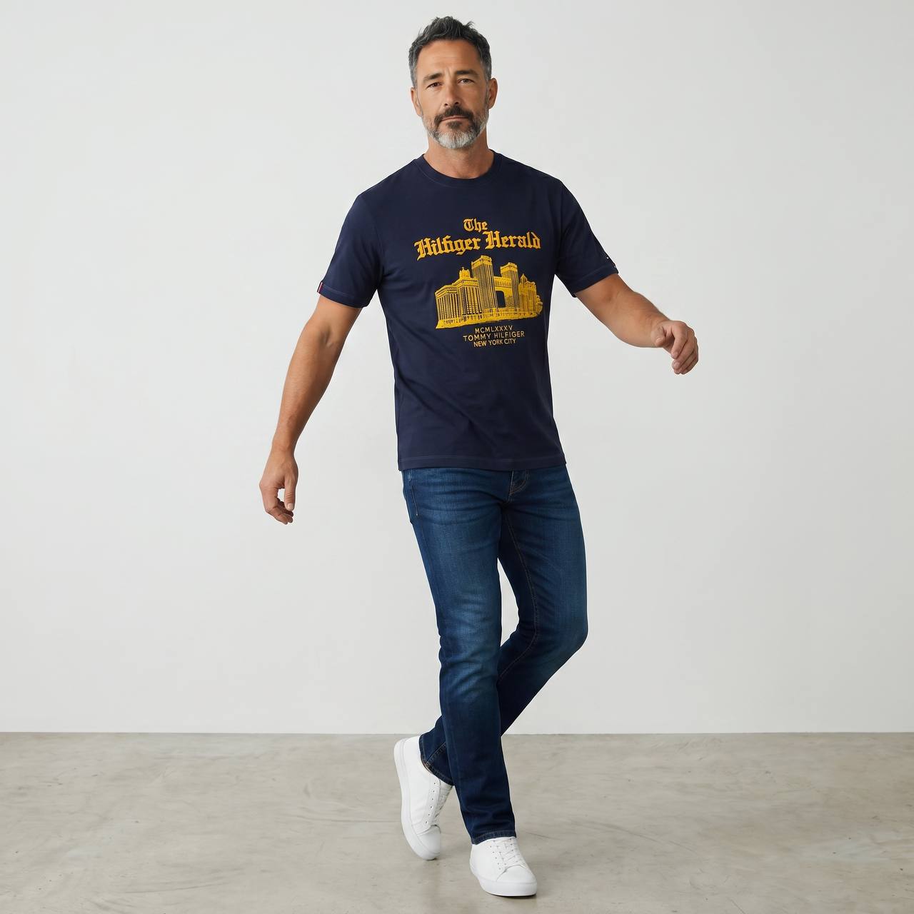Tommy Hilfiger “The Hilfiger Herald” Navy Graphic T-Shirt 🌆💛 - MASTERPIECE