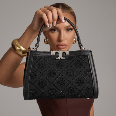 Tory Burch Crystal Embellished Mini Top Handle Bag – Black Luxury Statement 🖤✨ - MASTERPIECE