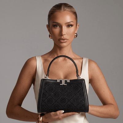 Tory Burch Crystal Embellished Mini Top Handle Bag – Black Luxury Statement 🖤✨ - MASTERPIECE