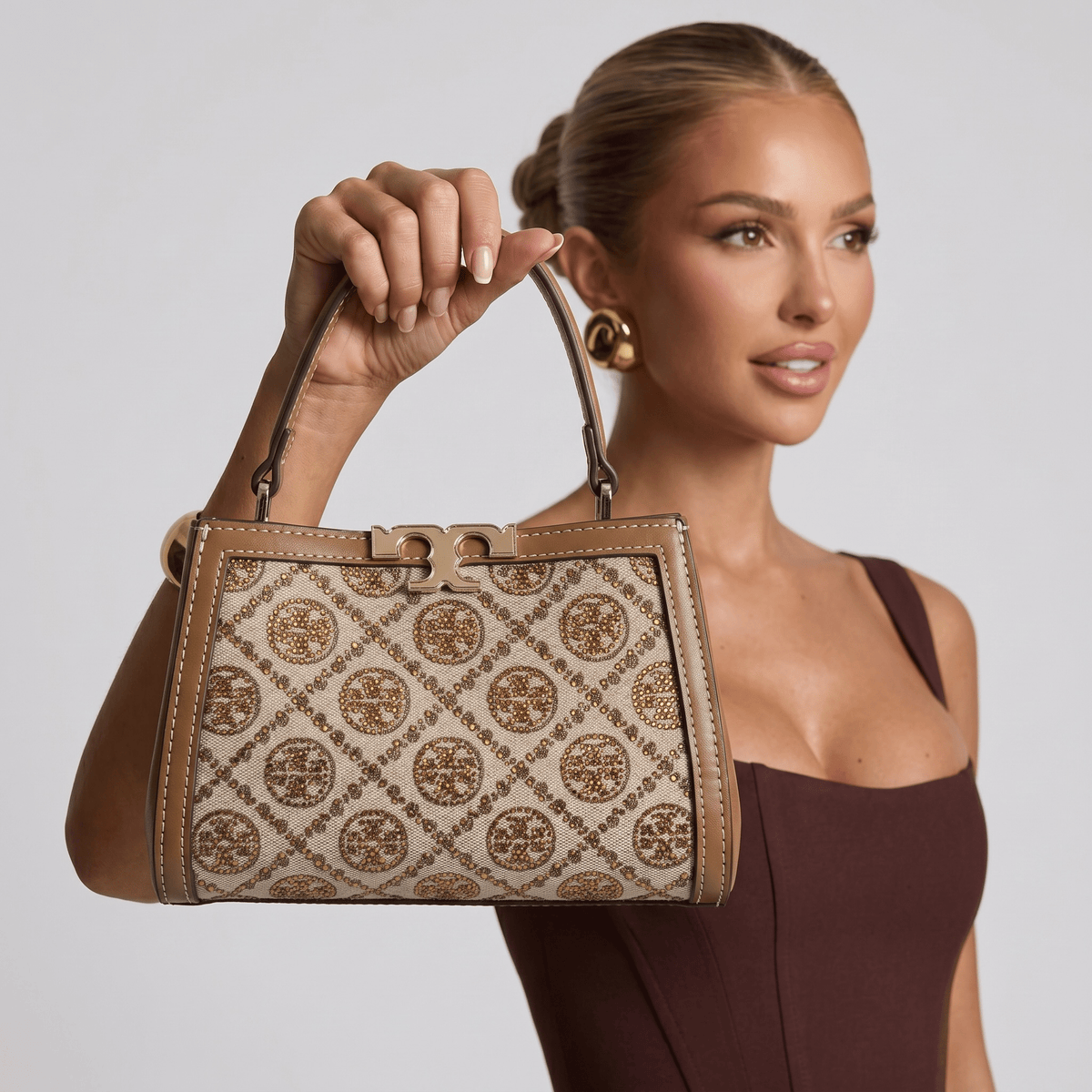 Tory Burch Monogram Canvas Mini Top Handle Bag – Beige Luxury Classic 🤎✨ - MASTERPIECE