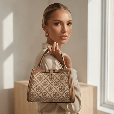 Tory Burch Monogram Canvas Mini Top Handle Bag – Beige Luxury Classic 🤎✨ - MASTERPIECE