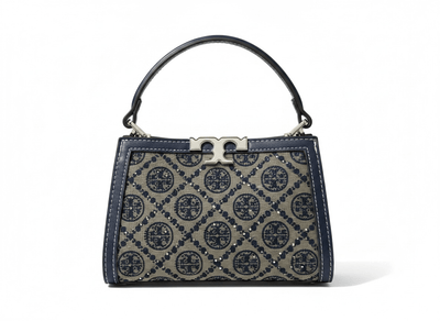 Tory Burch Monogram Mini Top Handle Bag – Navy & Beige Canvas Luxury 👜✨ - MASTERPIECE