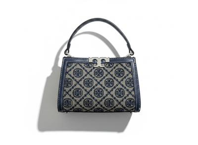 Tory Burch Monogram Mini Top Handle Bag – Navy & Beige Canvas Luxury 👜✨ - MASTERPIECE
