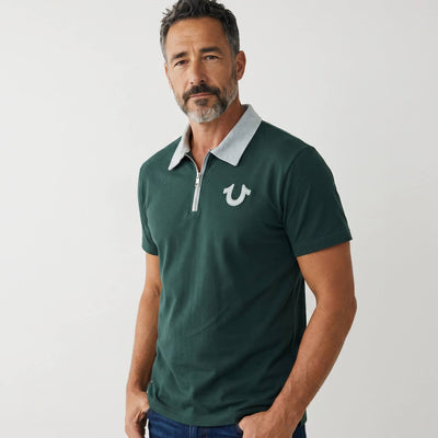 True Religion Half-Zip Polo T-Shirt – Forest Green Luxury Edition 💚✨ - MASTERPIECE