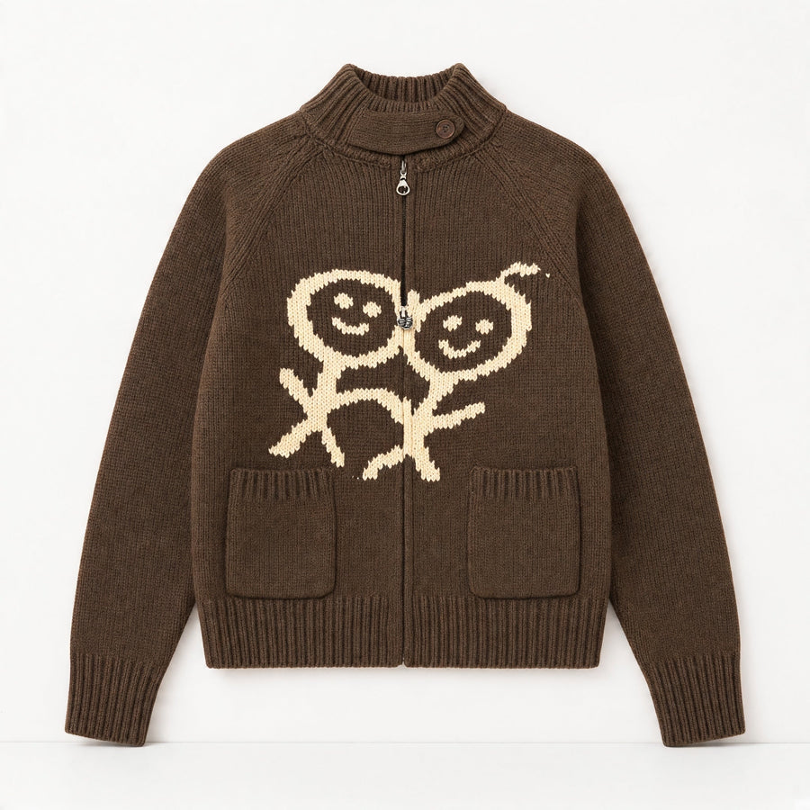 Urban sophistication Knit Zip Cardigan – Chocolate Brown