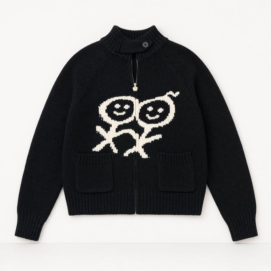 Urban sophistication Smiley Knit Zip Cardigan – Black