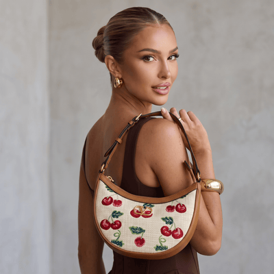 🍒 Valentino Cherry Embroidered Hobo Bag – Tan - MASTERPIECE