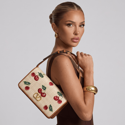 🍒 Valentino Cherry Embroidered Shoulder Bag – Ivory & Tan - MASTERPIECE