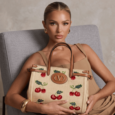 🍒 Valentino Cherry Embroidered Tote Bag – Beige - MASTERPIECE