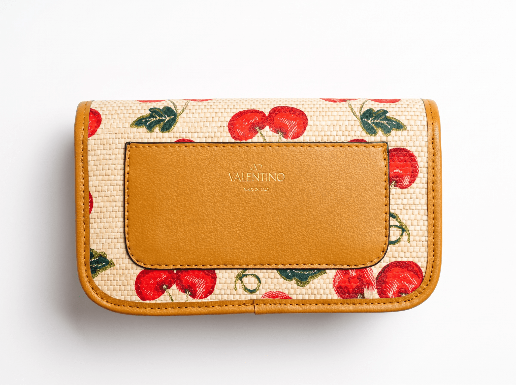 🍒 Valentino Cherry Embroidered VLogo Shoulder Bag – Tan - MASTERPIECE