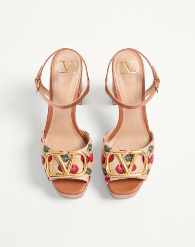 👠 Valentino Cherry Print Platform Block Heel Sandals🍒🍒 - MASTERPIECE