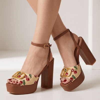 👠 Valentino Cherry Print Platform Block Heel Sandals🍒🍒 - MASTERPIECE