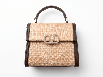 Valentino Garavani Beige Raffia VLogo Top Handle Bag 🤎✨👜💎 - MASTERPIECE