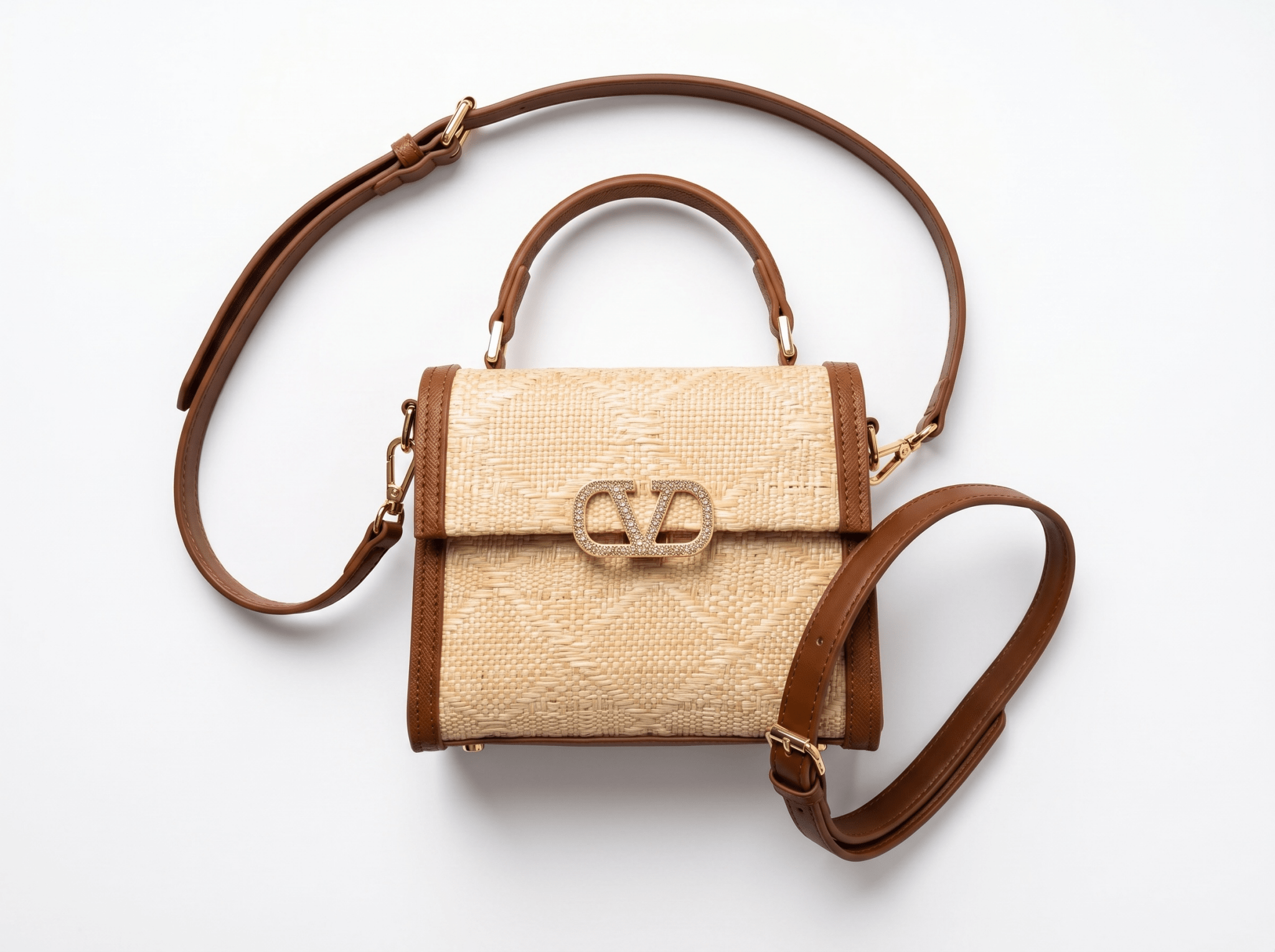 Valentino Garavani Beige Raffia VLogo Top Handle Bag 🤎✨👜💎 - MASTERPIECE