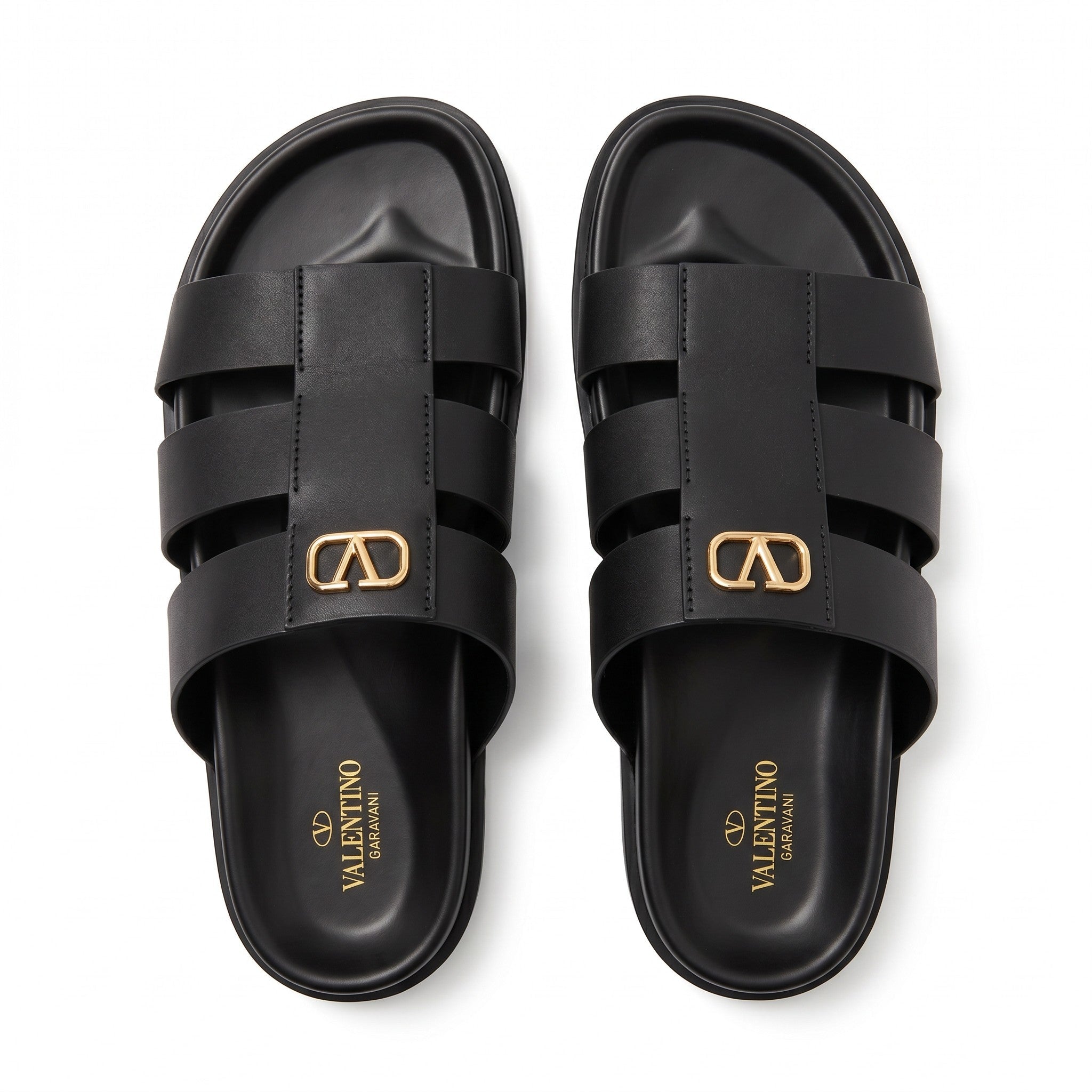 Valentino Garavani VLogo Black Multi-Strap Luxury Slides - MASTERPIECE