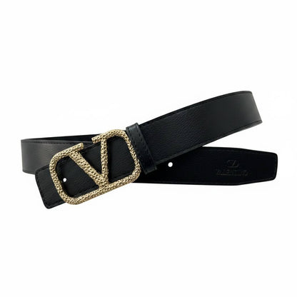 Valentino Luxury Black Belt 120CM – Gold Signature V Buckle Premium Fashion Belt ✨🖤 - MASTERPIECE