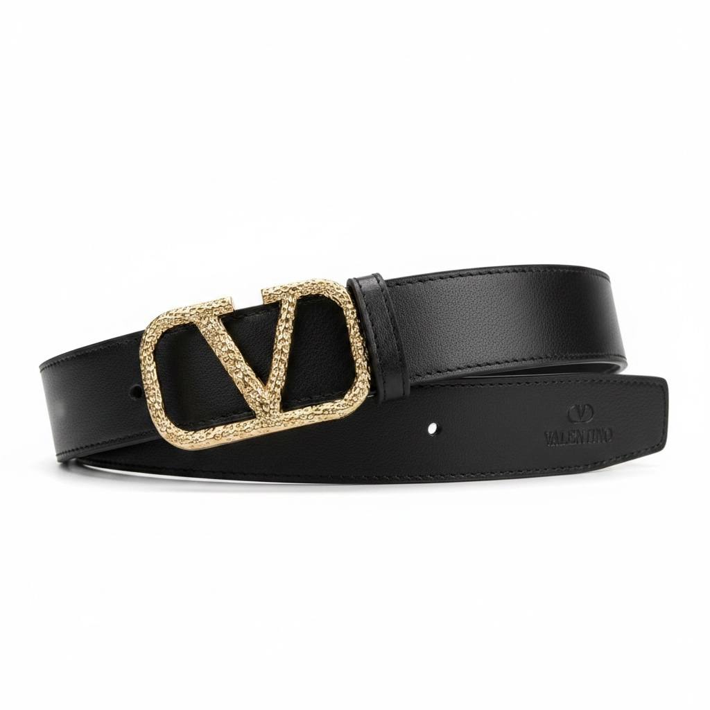 Valentino Luxury Black Belt 120CM – Gold Signature V Buckle Premium Fashion Belt ✨🖤 - MASTERPIECE