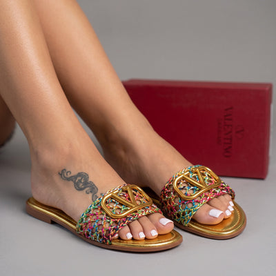 Valentino Slide – Multicolor Braided V Logo 🌈 - MASTERPIECE