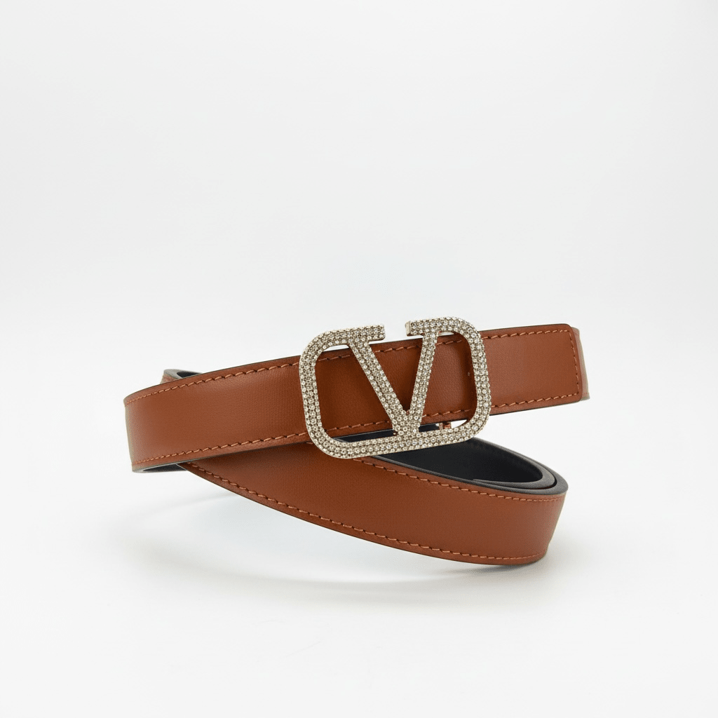 Valentino V Logo Crystal Buckle Reversible Belt 🤎✨ - MASTERPIECE