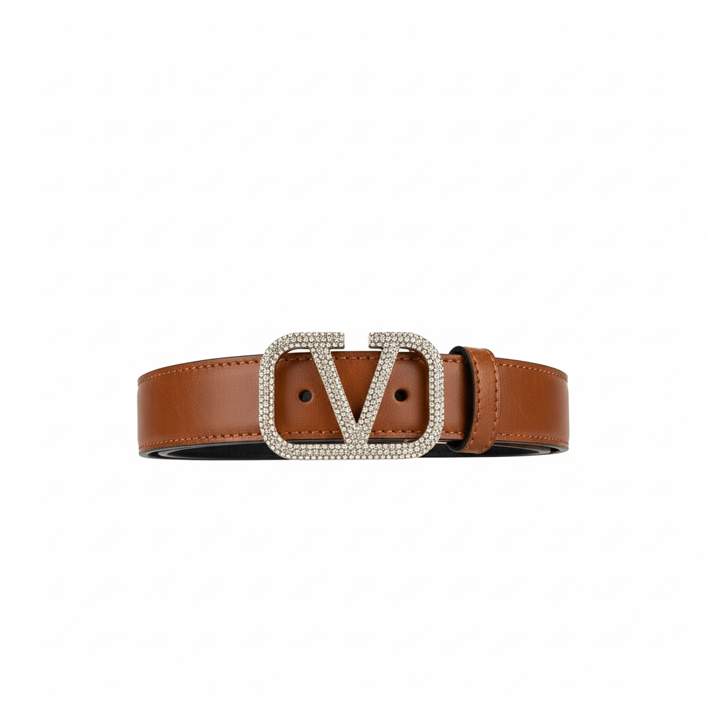 Valentino V Logo Crystal Buckle Reversible Belt 🤎✨ - MASTERPIECE