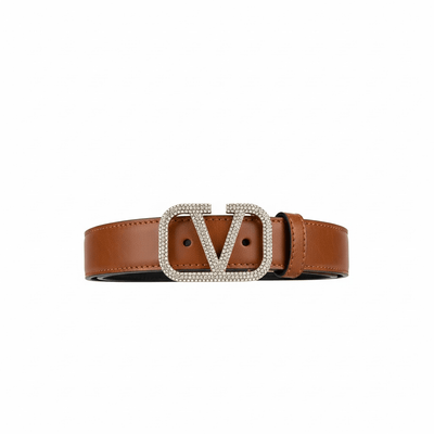Valentino V Logo Crystal Buckle Reversible Belt 🤎✨ - MASTERPIECE