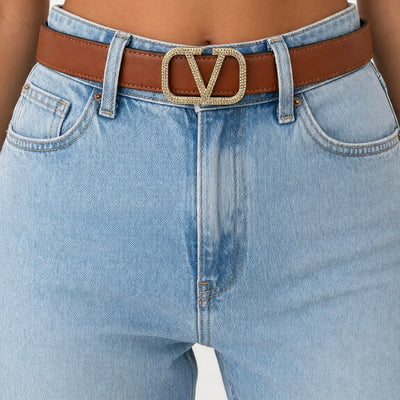 Valentino V Logo Crystal Buckle Reversible Belt - MASTERPIECE