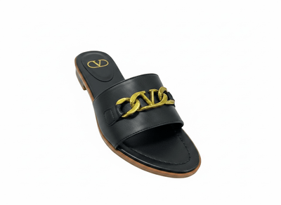 Valentino VLogo Black Slide Sandals 🖤✨ Gold Chain Edition - MASTERPIECE