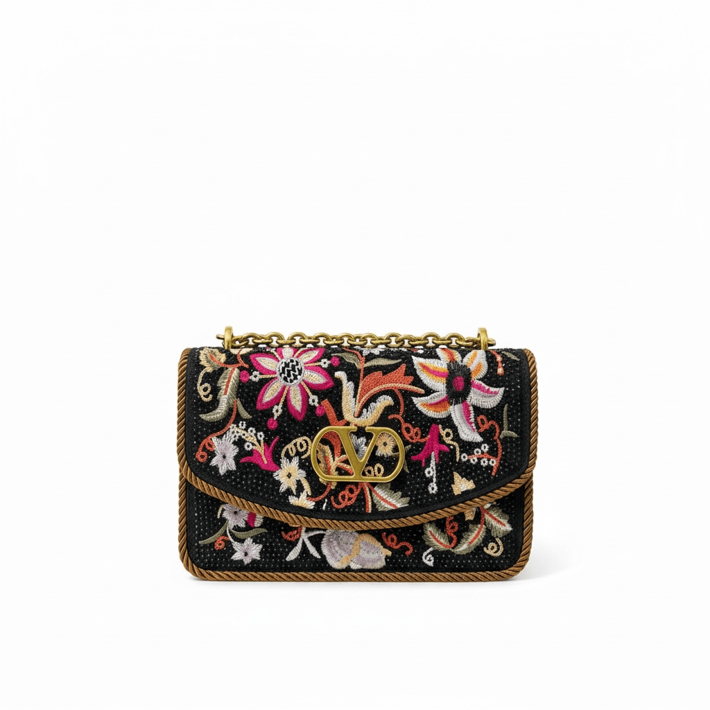 Valentino VLogo Embroidered Floral Chain Shoulder Bag - MASTERPIECE