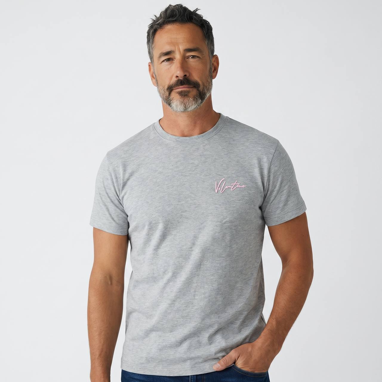 Valentino VLogo Signature T-Shirt – Heather Grey & Pink Edition 💗✨ - MASTERPIECE