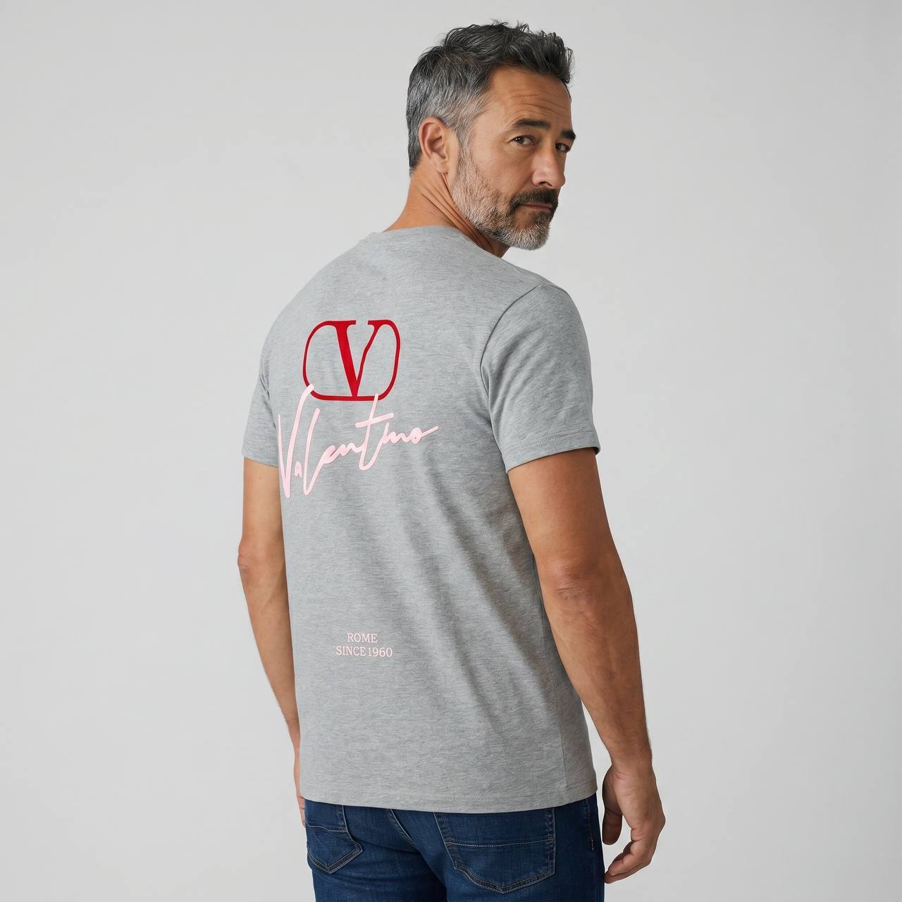 Valentino VLogo Signature T-Shirt – Heather Grey & Pink Edition 💗✨ - MASTERPIECE