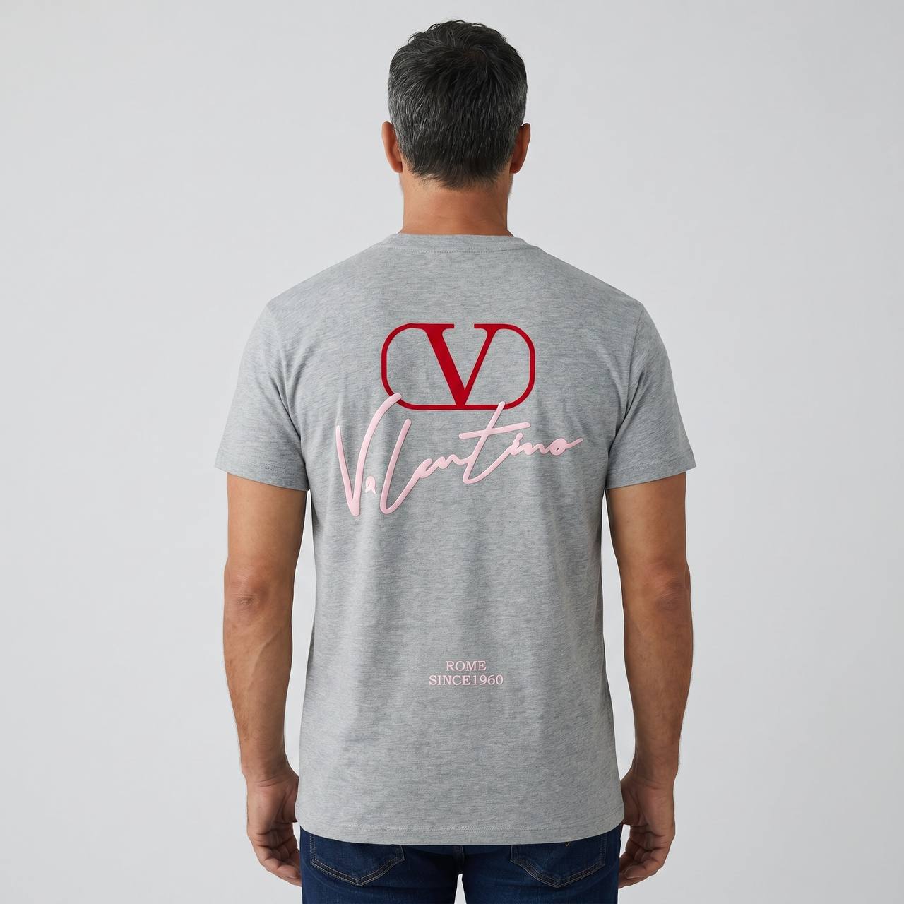 Valentino VLogo Signature T-Shirt – Heather Grey & Pink Edition 💗✨ - MASTERPIECE