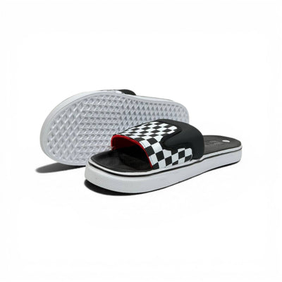🏁🔴 Vans Checkerboard Slides – Black & White Red Accent Edition - MASTERPIECE