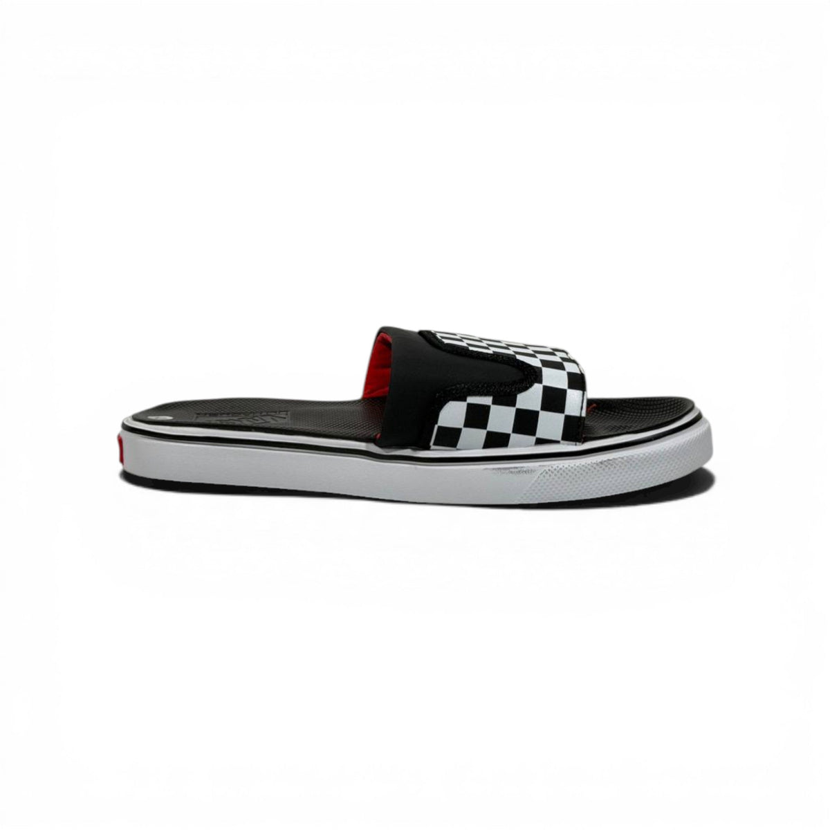 🏁🔴 Vans Checkerboard Slides – Black & White Red Accent Edition - MASTERPIECE