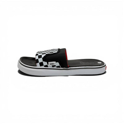 🏁🔴 Vans Checkerboard Slides – Black & White Red Accent Edition - MASTERPIECE