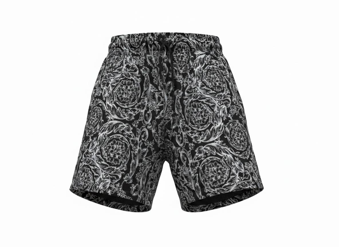 Versace Baroque Swim Shorts 🖤 | Black & White Luxury Beachwear - MASTERPIECE