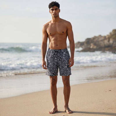 Versace Baroque Swim Shorts 🖤 | Black & White Luxury Beachwear - MASTERPIECE