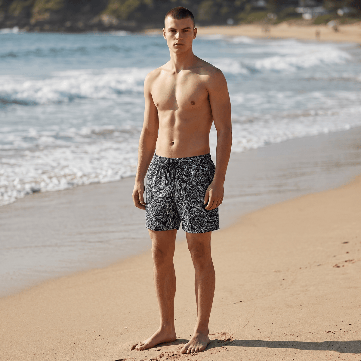 Versace Baroque Swim Shorts 🖤 | Black & White Luxury Beachwear - MASTERPIECE