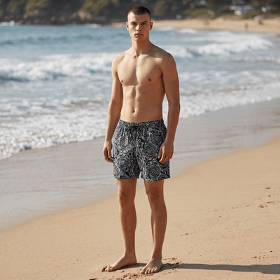 Versace Baroque Swim Shorts 🖤 | Black & White Luxury Beachwear - MASTERPIECE