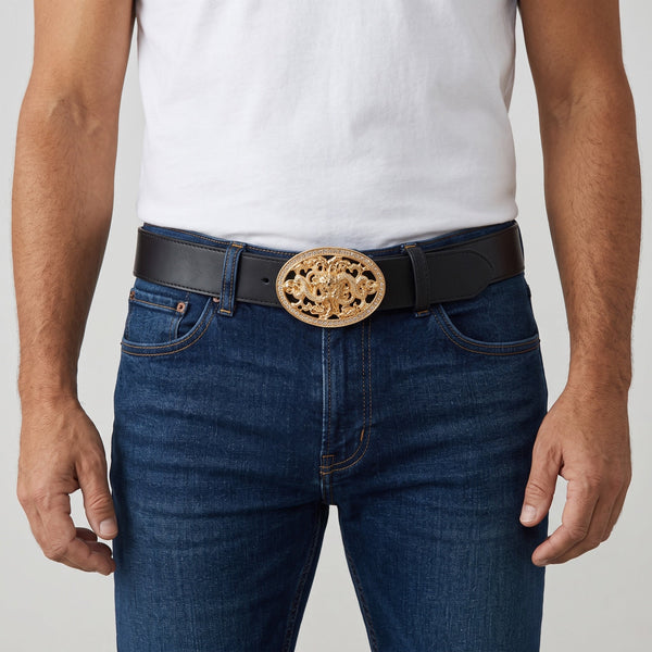 Versace Belt – Black Strap Gold Round Buckle 🔶120 cm