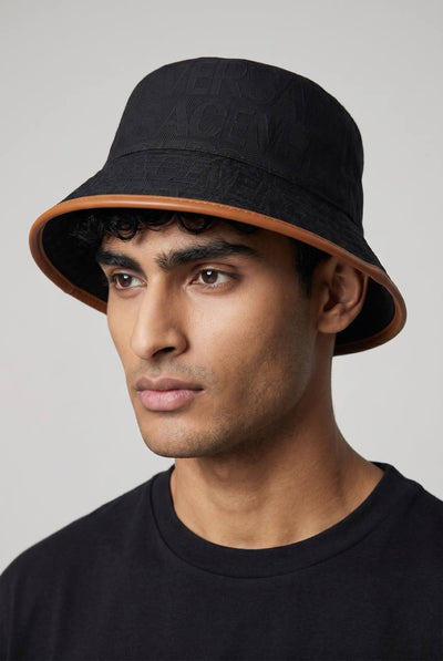 🧢 Versace Black Logo Bucket Hat | Embossed Luxury Statement 🖤✨ - MASTERPIECE