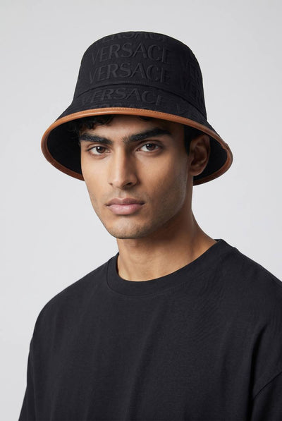 🧢 Versace Black Logo Bucket Hat | Embossed Luxury Statement 🖤✨ - MASTERPIECE