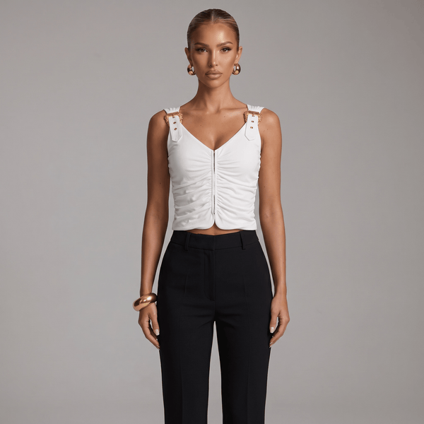 🤍 Versace Jeans Couture Ruched Buckle Top ✨