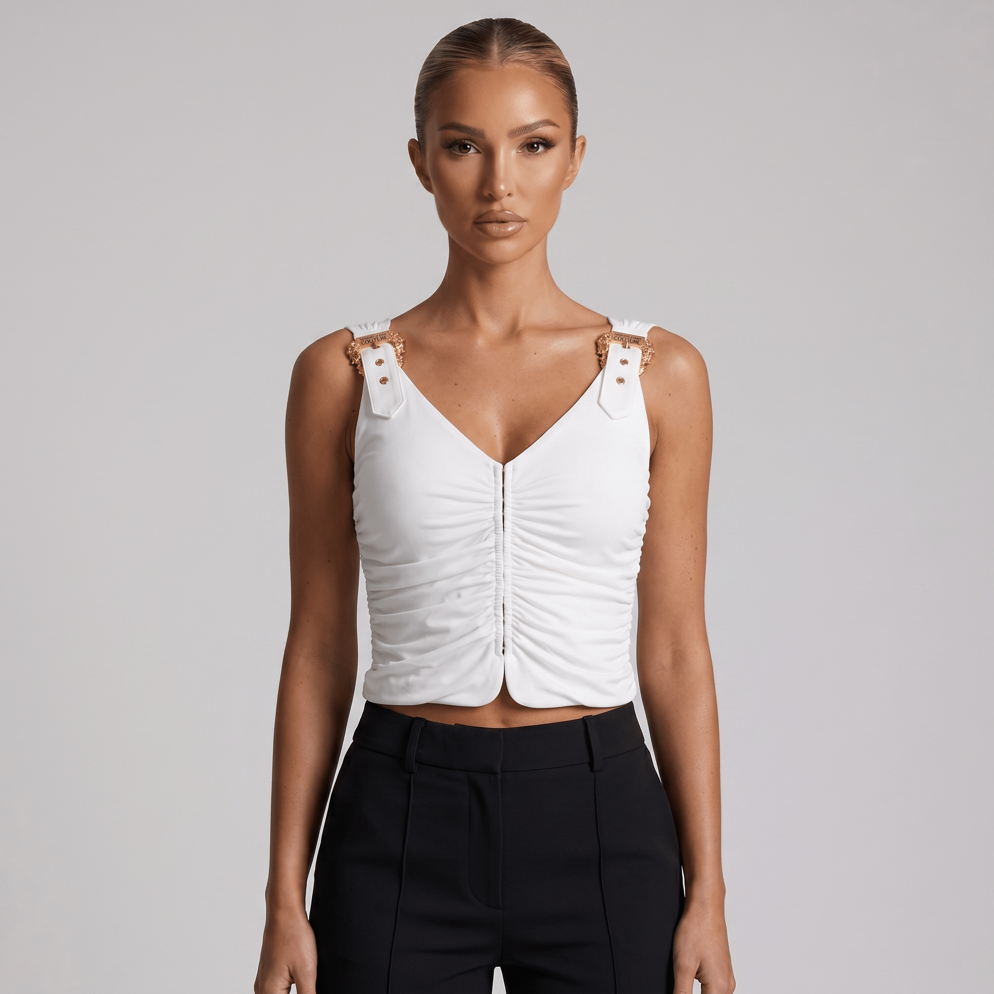 🤍 Versace Jeans Couture Ruched Buckle Top ✨ - MASTERPIECE