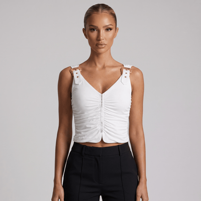 🤍 Versace Jeans Couture Ruched Buckle Top ✨ - MASTERPIECE