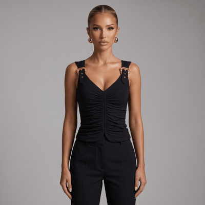 🖤 Versace Jeans Couture Ruched Buckle Top ✨ - MASTERPIECE