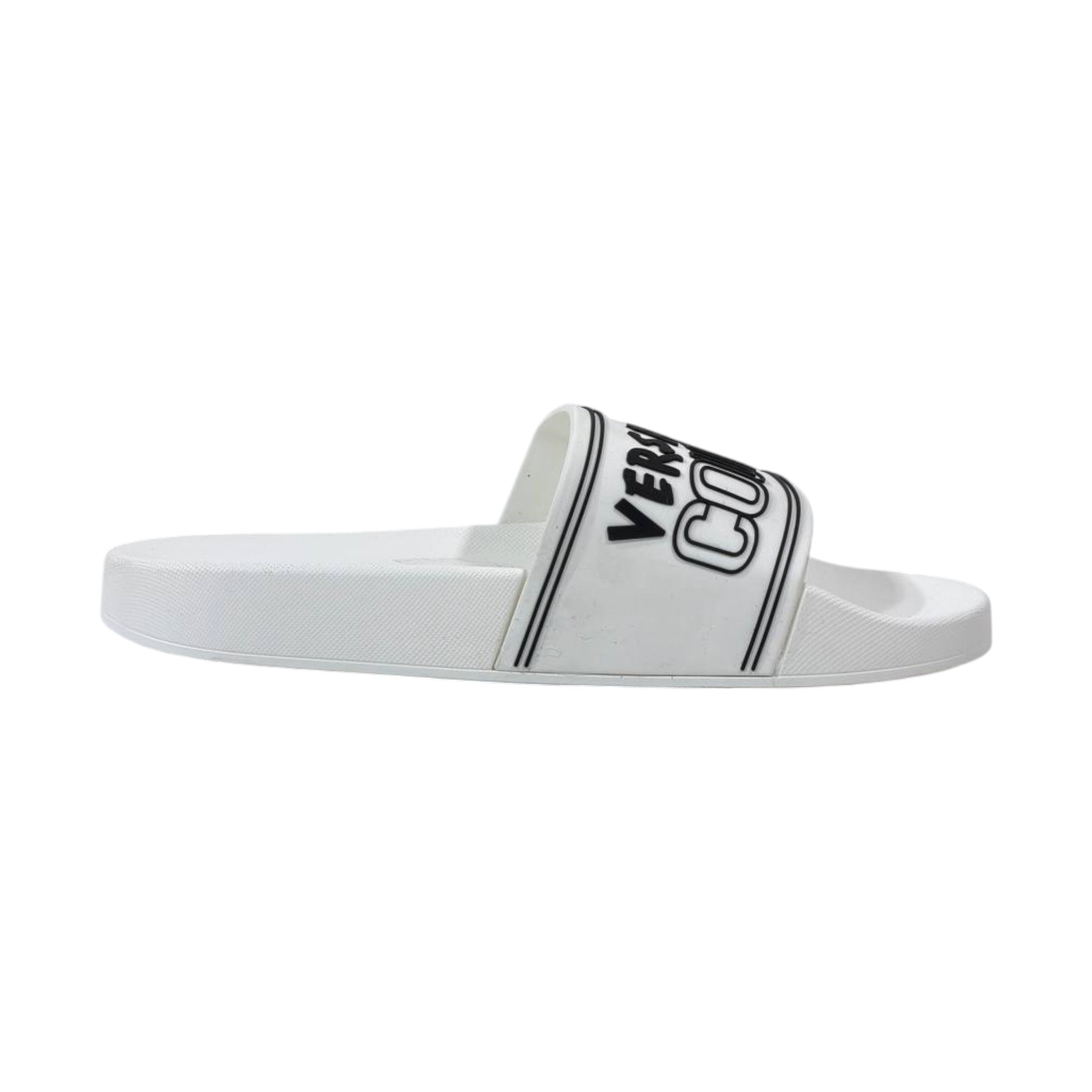 🤍 Versace Jeans Couture White Logo Slides – Luxury Minimalist Summer Essential ✨ - MASTERPIECE